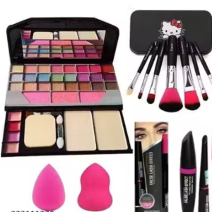 TYA 6155 Makeup Kit +5 in 1 Pink Brush Set , 3in1 Eyeliner, Mascara, Eyebrow Pencil Combo with 6 in 1 pack Beauty Blenders - (Pack of 17)
